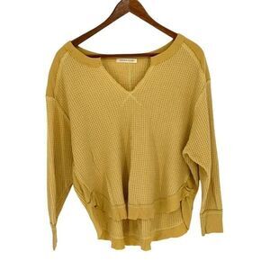 Urban Daizy Womens Dolman Long Sleeve Waffle Knit Top Yellow‎ Size Medium